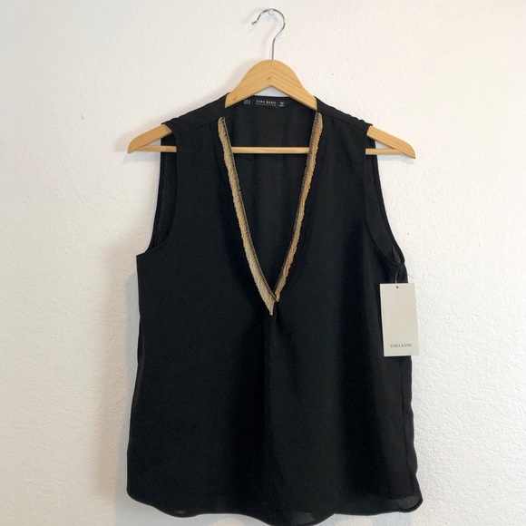 Zara Tops - NWT Zara sheer sleeveless V neck with necklace top